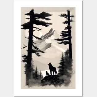 Wolf in Trees Silhouette Posters and Art